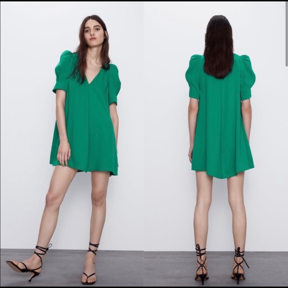 Zara puff sleeve dress TRF green Size M